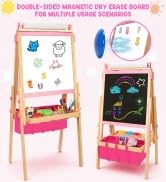 Wooden Easel for Kids, All-in-ONE Adjustable Easel with Art Supplies, Magnetic Double Sided White...
