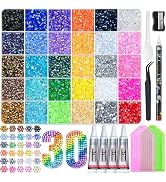 LOTWOW 40000 Pcs Resin Jelly Rhinestones Kit, 30 Colors 3mm Flatback Rhinestones with 4 Pcs B7000...