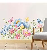 Watercolor Flower Wall Decals with Butterflies | Peel and Stick Floral Wall Stickers – Removable ...
