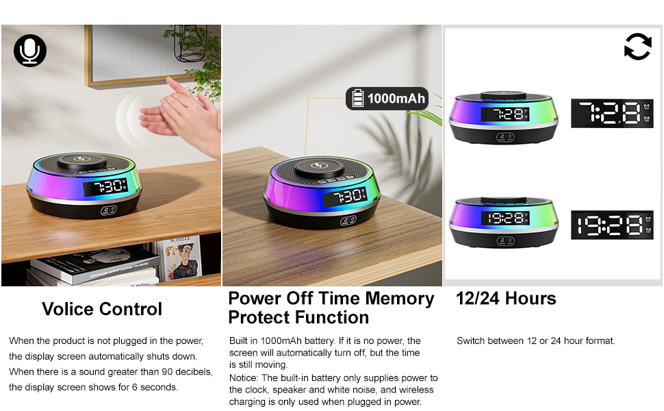 alarm clock for boys,bluetooth speaker with clock,alarm clock with charging station,magnetic clock