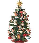 Freshcut Paper Pop Up Christmas Tree, 15 inch Holiday Tree Decoration & Centerpiece with Rustic R...