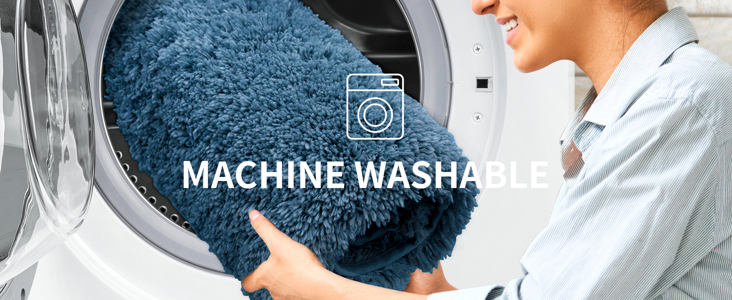 Bathroom Rugs Non Slip Washable Ultra Soft Absorbent Bath Mat Quick Dry Shaggy for Tub Blue Decor