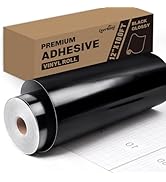 Lzerking Permanent Adhesive Vinyl - 12”x100FT Black Glossy Adhesive Vinyl Roll for Cricut, Silhou...