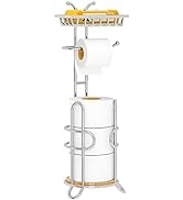 Toilet Paper Holder Stand, Toilet Paper Roll Holder with Shelf and Storage, Free Standing Tissue ...
