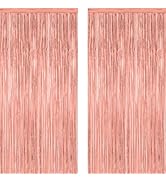 ZATAYE 2 Pack Rose Gold Decorations, 3.28 FT x 7.05 FT Rose Gold Fringe Curtains, Metallic Photo ...