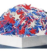 8.5 oz / 240g Patriotic Grass Basket Filler Bulk, Red White Blue Crinkle Cut Paper Shred with Sta...