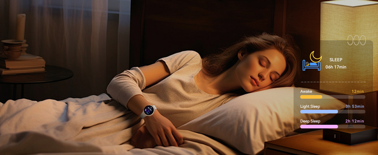 A woman wearing a watch that can monitor her sleep