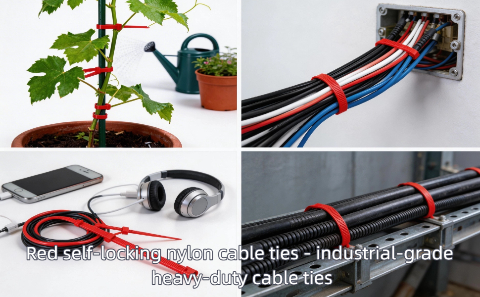 Red self-locking nylon cable ties