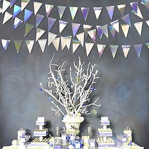 Iridescent Triangle Banner Flag Double Sided Metallic Holographic Paper Pennant Bunting Garland