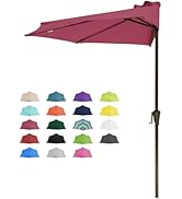 JEAREY 9ft Half Umbrella Outdoor Patio Umbrella Market Umbrella with Crank, 1/2 Round Wall Umbrel...