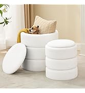 oakvivo Round Ottoman with Storage Set of 2, Soft Teddy Velvet Upholstered Foot Stool Vanity Chai...