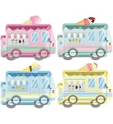 24PCS Ice Cream Truck Shaped Paper Plates – 4 Colors (Pink, Blue, Yellow, Green), 9.44" x 5.9" Di...