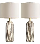 BOBOMOMO 26" Farmhouse Table Lamps Set of 2 - Vintage Leaf Design, Rustic Resin Nightstand Lamps ...