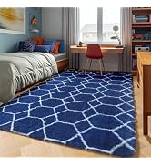 ONASAR Area Rugs for Bedroom Living Room, 4x6 Fluffy Navy Blue and White Throw Rug for Home Decor...