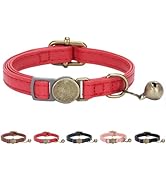 THAIN Leather Cat Collar with Bell Breakaway- Adjustable, Durable, Retro Bell fit Most Cats and K...