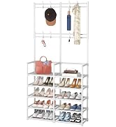 Laiensia 5-Tier Entryway Coat Rack, Coat and Shoe Rack, Entryway Bench Storage Organizer with 8 H...