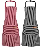 XLSXEXCL 2 Pack Stripes Kids Apron, Kids Cooking Aprons with 2 Pockets, Cute Aprons for Cooking f...