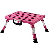 Homeon Wheels RV Step Adjustable Height Aluminum Foldable Anti-Slip Step with Portable Handle, Su...