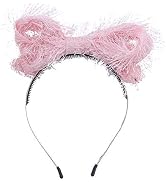 Motique Accessories Soft Fringe Wired Bow Headband for Women and Girls-Pink