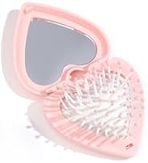 Pink Heart Hair Brush With Mirror, Air Cushion Folding Brush, and Massage Styling Tools for Women...