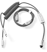 ATTACK SHARK C08 USB A to Dual Type-C Custom Coiled Aviator Cable-Gray | Adjustable RGB Light,4-P...