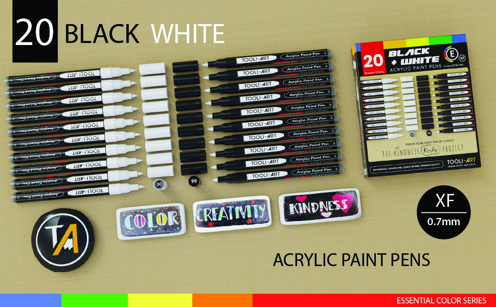 20 black and white acrylic paint pens in extra fine tips for rock painting