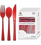 150 Pack Plastic Silverware,Disposable Cutlery Set Heavy Duty Utensil Sets 50 Forks 50 Knives 50 ...