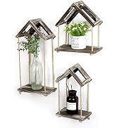 J JACKCUBE DESIGN Set of 3 Rustic Wood Floating Hanging Rope Wall Shelves, Wall Decorative Wooden...
