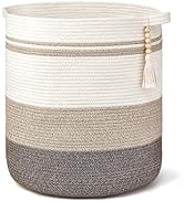 Mkono Laundry Basket 80L Woven Storage Baskets Decorative Blanket Basket with Wooden Bead Decorat...