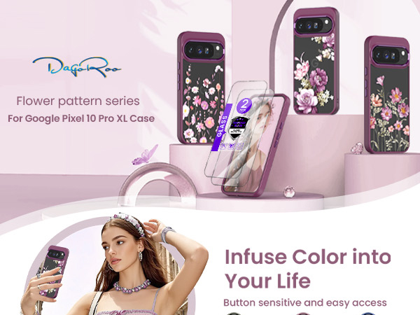 google pixle 10 pro xl case, Crystal Clear Flower Pattern,Purple