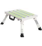 Homeon Wheels RV Steps Handles Adjustable Height Aluminum Anti-Slip Surface Folding Platform T Le...