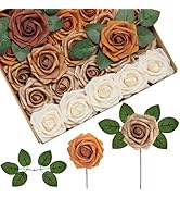 InnoGear Artificial Flowers, 50 Pcs Shades of Earth Tones Foam Fake Roses Bulk with Stems for Aut...