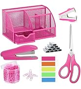 Hot Pink Mesh Organizer and Accessories, Hot Pink Desk Accessories Featuring 7 Compartments, Offi...