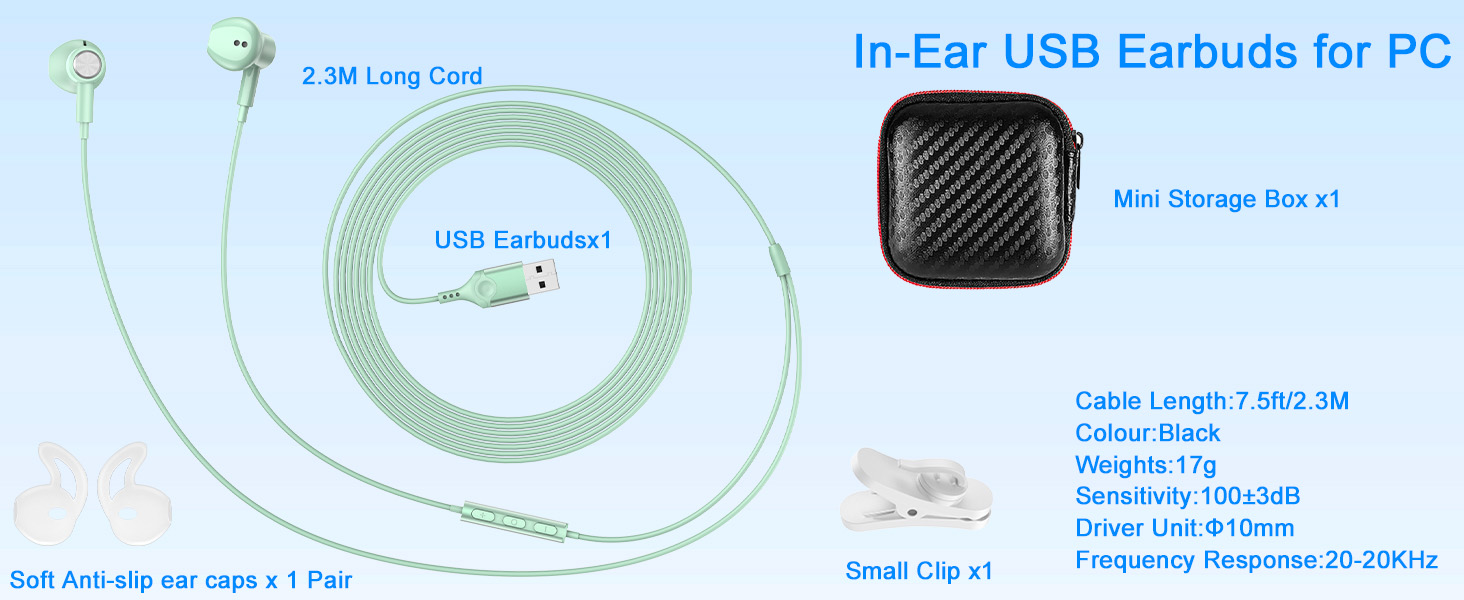 USB Earbuds with Microphone for PC, USB Headset with Mic for Computer