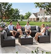 LEVELEVE 7 Pieces Outdoor Patio Furniture Sets,Rattan Conversation Sectional Set,Manual Weaving W...