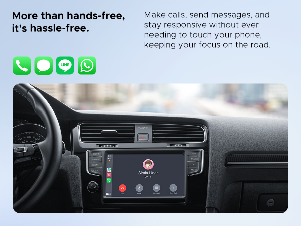 wireless car play adapter; call; calling; message; messaging; text; line; whats app;car play adapter