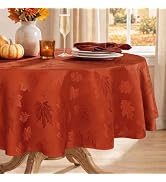 Softalker Fall Jacquard Round Tablecloth, 70 Inch Burnt Orange | Thanksgiving Maple Leaves Design...