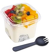 TOFLEN 50Ct 12 oz Square Plastic Dessert Cups with Lids and sporks, Clear Plastic Yogurt Parfait ...