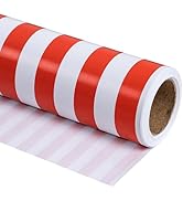 RUSPEPA Wrapping Paper - Mini Roll - Red and White Stripe Design Perfect for Wedding, Birthday, B...
