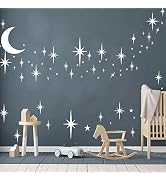 Stars and Moon Wall Decal Star Decals for Walls Nursery Wall Decal White Stick on Stars Vinyl Wal...