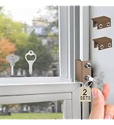 Window Locks,2 Sets Sliding Window Locks with Key, Window Locks for Up and Down Windows,Easy to I...