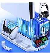 PS5 Stand with 3-Speed Cooling Fan, PS5 Accessories incl. Dual PS5 Controller Charging Station, 1...