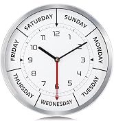 Lafocuse Silent Day of The Week Clocks with Silver Metal Frame, Retirement Clock for Seniors, Day...