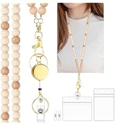 BESARME Teacher Lanyard with ID Holder Cute Wooden Beaded Lanyards for ID Card Badges Holder Retr...