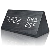 Wooden Digital Alarm Clock with Electronic LED Time Display, Humidity&Temperature Detect for Bedr...