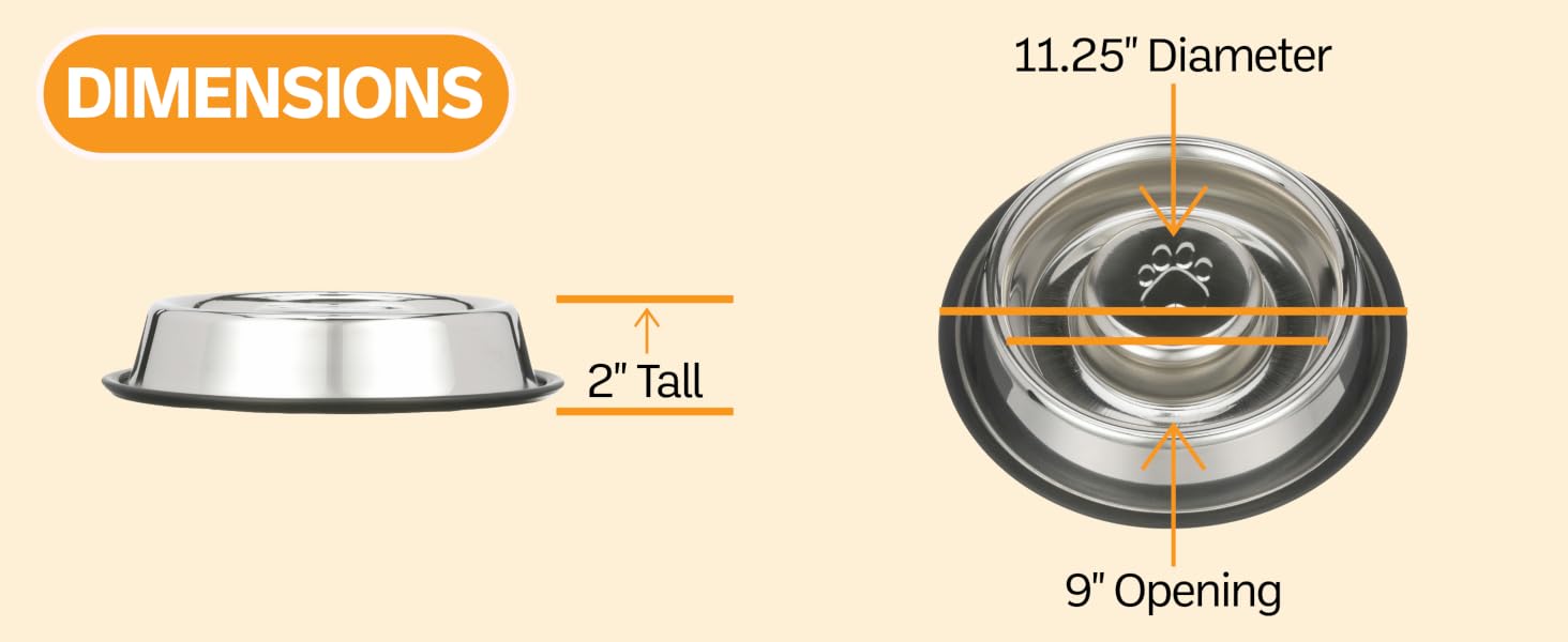 Dimensions of the 3 cup slow feed bowl