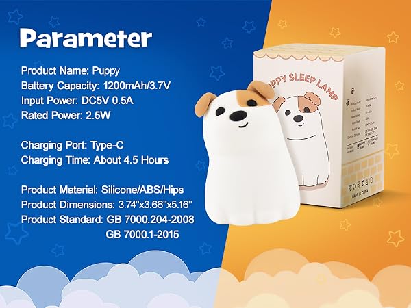 Squishy Puppy Dog Night Light with RGB Mode 3 Brightness