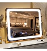 FENNIO Gold Vanity Mirror with Lights 22"x19", LED Lighted Makeup Mirror, Large Makeup Mirror, Ma...