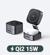 UGREEN MagFlow Qi2 15W 2-in-1 Foldable Wireless Charging Station | Foldable Travel Design, Adjust...
