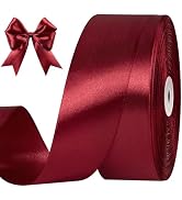CLUEWR 1-1/2 Inches 100 Yards Dark Wine Red Satin Ribbon, Solid Fabric Ribbon Roll for Flower Bou...